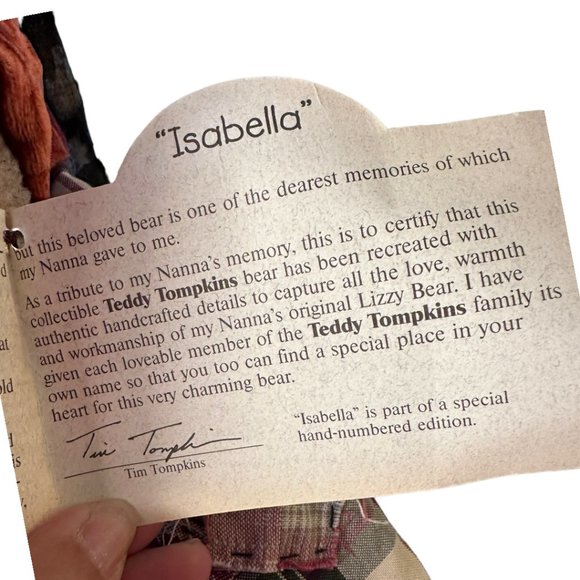ENESCO - 1996 TEDDY TOMPKINS COLLECTIBLE BEARS - 22" ISABELLA - Picture 13 of 16